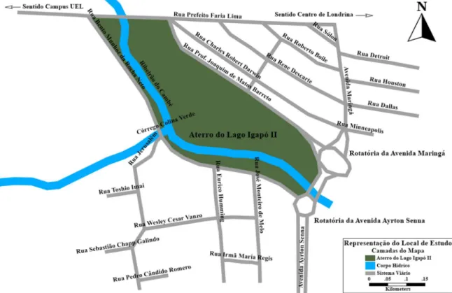 Figure 2: Aterro do Lago Igapó on the left, bicycle paths, road and properties that are generally affected by inundations
