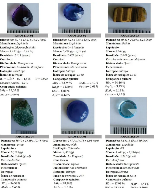 Figura 4 – Propriedades identificadas para cada amostra do Lote 01.