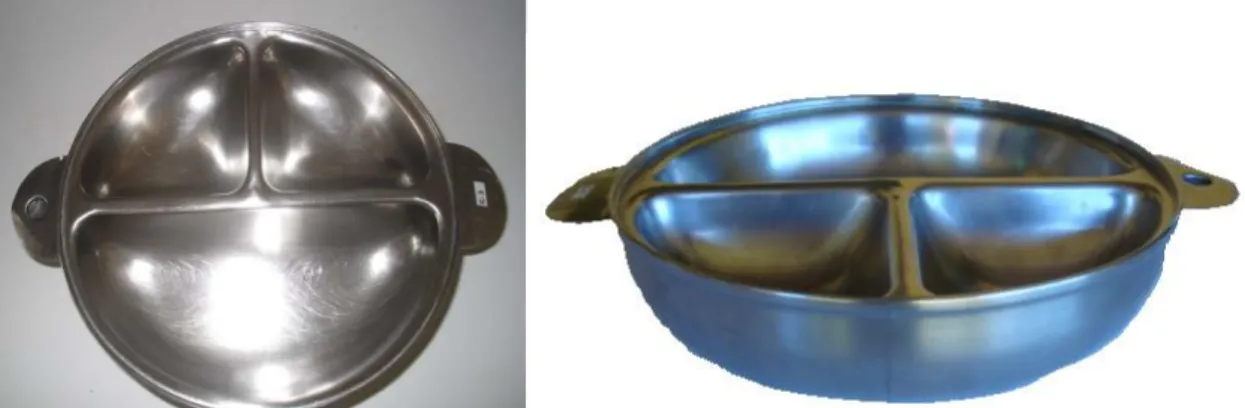 Figure 1 – Hollow metallic dish used for meal delivery at hospitals. 