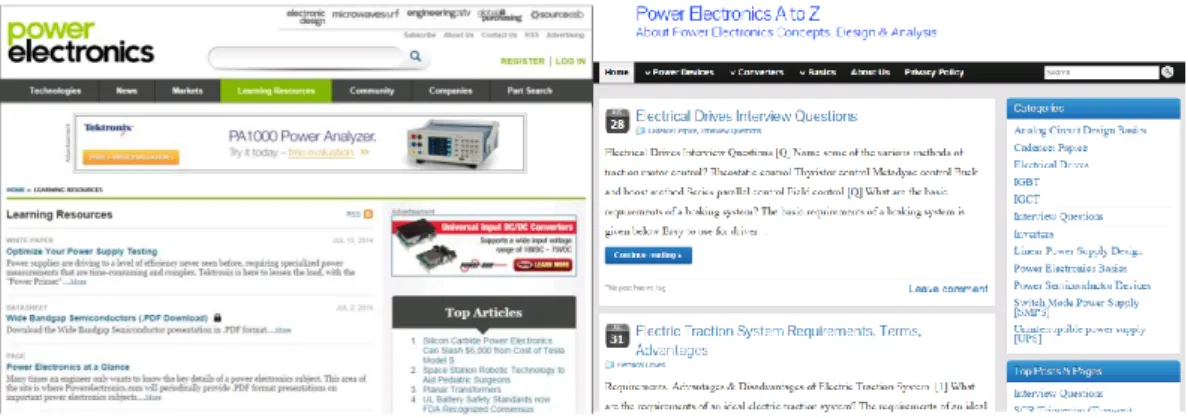 Figure  2.1- Some examples of tutorial power electronics websites. 