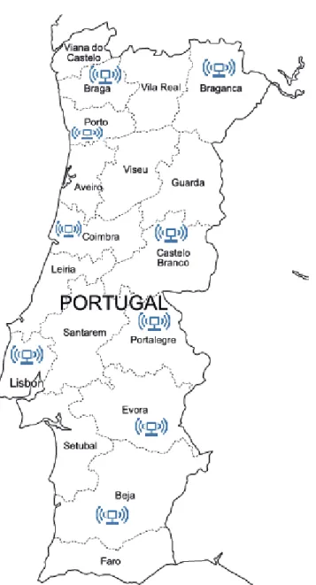 Fig. 3: Distritos em Portugal para onde foi feito o envio de emails. 