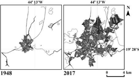 Figura 9 – Evolução espacial da malha urbana da sede municipal de Sete Lagoas,  em Minas Gerais