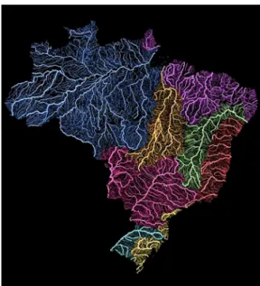 FIGURA 3 – As veias do Brasil: arco-íris das bacias hidro- hidro-gráficas.  Verde:  Bacia  do  São  Francisco