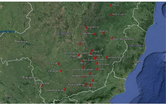 Figura 7: Cidades mineiras onde nasceram os chefes de família entrevistados