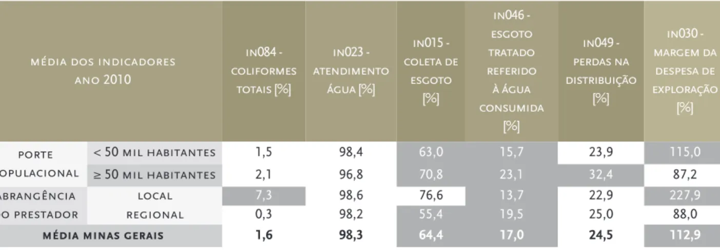 TABELA 3  - MÉDIA DE INDICADORES POR POPULAÇÃO E ABRANGÊNCIA DO PRESTADOR (2010)