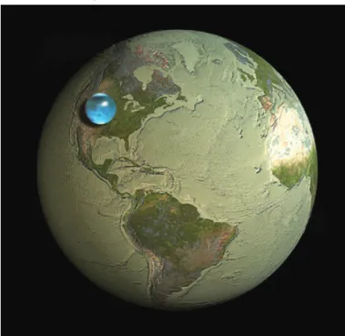 FIGURA 2: Apesar de a quantidade  de água em nosso planeta parecer  abundante, já que ocupa cerca  de 2/3 da superfície terrestre, na  verdade ela representa apenas uma  pequena fração da massa da Terra