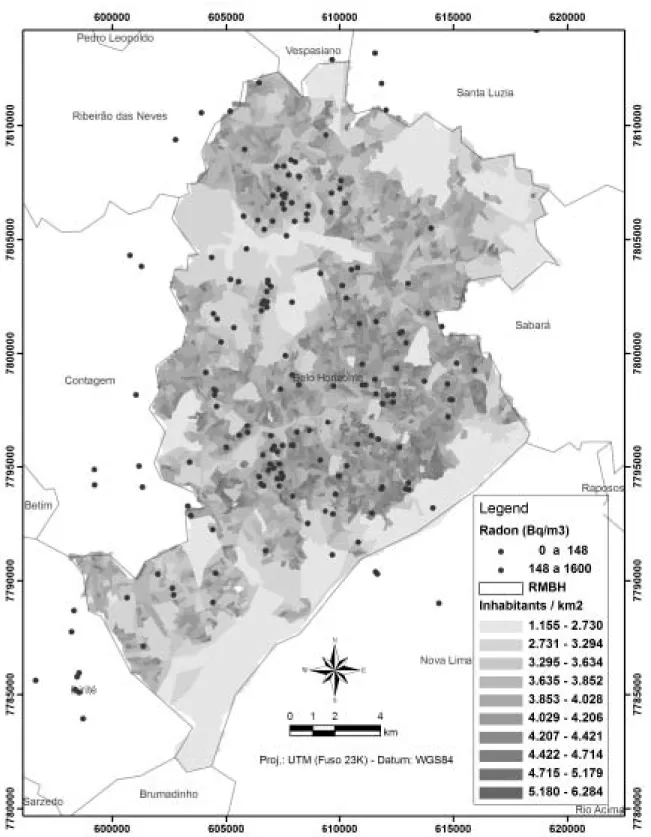 Figure 4. Measured points in RMBH overlayed demography density.