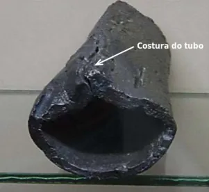 Figura  1 – Fotografia de um tubo com costura feito de chumbo, fabricado no antigo Império Romano entre 300 e 200 aC