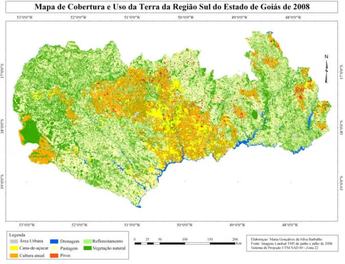 Tabela 4 - Áreas de cobertura e uso da terra da região sul de Goiás de 2008 