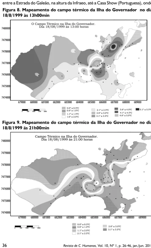 Figura 9. Mapeamento do campo térmico da Ilha do Governador no dia  18/8/1999 äs 21h00min