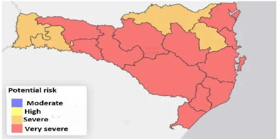 Figure 2: Covid-19 in Santa Catarina: Potential risk by region (17.08.2020)