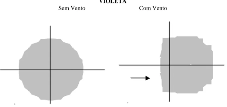 Figura 4: Distribuição espacial de precipitação com e sem vento para o bocal violeta  (CONCEIÇÃO, 2002)