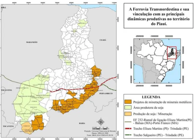 Figura 1 - A Ferrovia Transnordestina e sua relação com as dinâmicas produtivas no território do Piauí