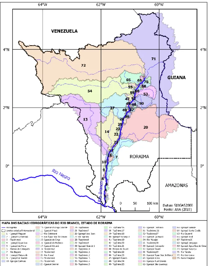 Figura 4 - Mapa das bacias hidrográficas do Rio Branco. 