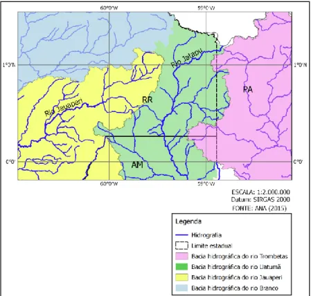 Figura 4 - Mapa dos limites das bacias hidrográficas dos rios  Trombetas, Uatumã, Jauaperi e Branco
