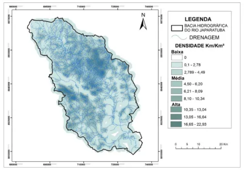Figura 4. Drenagem e densidade de drenagem da Bacia Hidrográfica do Rio Japaratuba. 