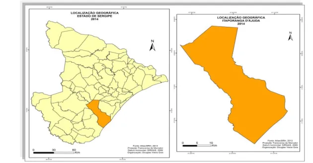 Figura 1: Localização geográfica de Itaporanga D’ajuda/SE. Fonte: Pesquisa, 2014 . 