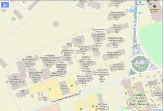 Figura 6: Centro de Tecnologia do campus do Pici - UFC em Novembro de 2015. Fonte: Open Street Map,  2015.