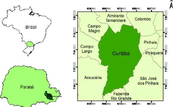 Figura 1 - Localização geográfica do município de Curitiba - PR  Fonte: Elaborado pelos autores 