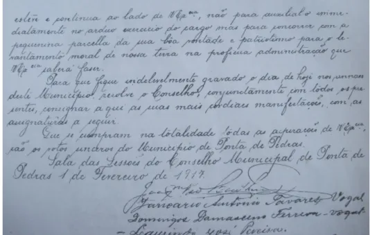 Fig.  7  –  Cópia  do  documento  de  apoio  da  Vila  de  Ponta  de  Pedras  ao  governador  da  Província  do  Pará,  Lauro Sodré, de 1917