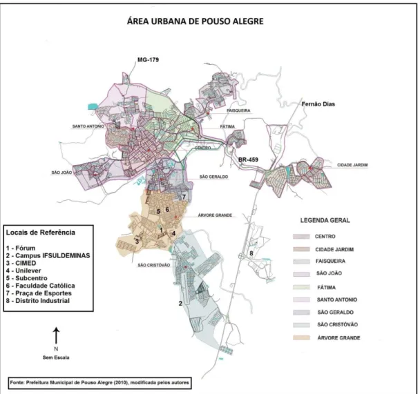 Figura 5 – Divisão da cidade de Pouso Alegre em sub-regiões.  