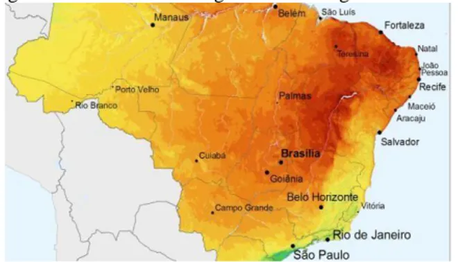 Figura 2. Potencial de energia solar nas regiões do Brasil 