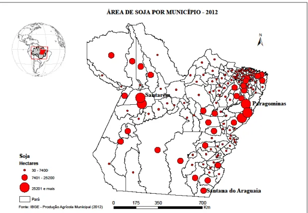 FIGURA 1 – Cultivo de soja no Estado do Pará – distribuição por município (2012). 