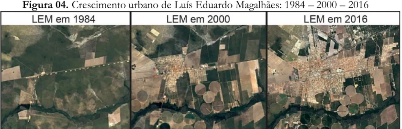Figura 04. Crescimento urbano de Luís Eduardo Magalhães: 1984 – 2000 – 2016 