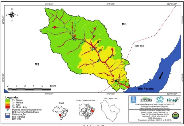 Figura 06. Mapa de Fragilidade Potencial Natural da Bacia Hidrográfica do Córrego Bebedouro, Três Lagoas 