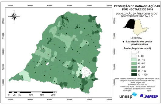 Figura 09. Distribuição espacial da cana-de-açúcar de 2014 no Oeste do Estado de São Paulo