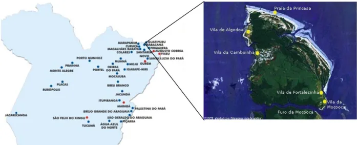 Figura 2: Mapa da ilha de Maiandeua, Município de Maracanã, Nordeste Paraense. 