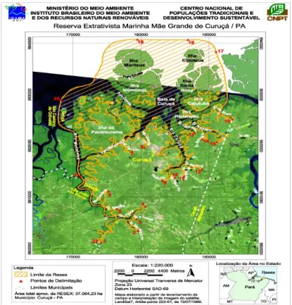 Figura 3: Delimitação da Área da Reserva Extrativista Marinha Mãe Grande,  Curuçá-PA. Fonte: FURTADO, et al