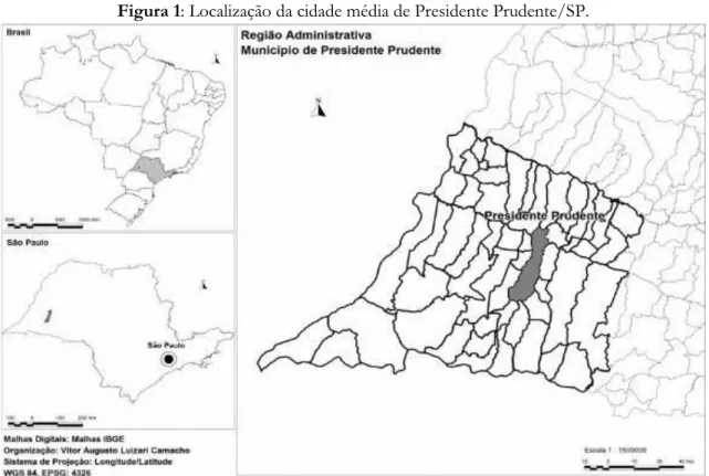 Figura 1: Localização da cidade média de Presidente Prudente/SP. 