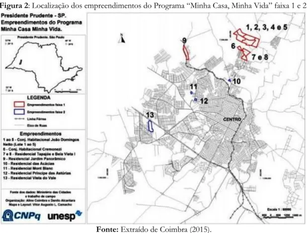 Figura 2: Localização dos empreendimentos do Programa “Minha Casa, Minha Vida” faixa 1 e 2 