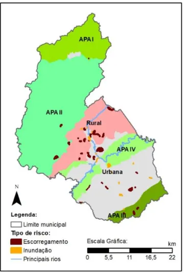 Figura 3 - São José dos Campos (SP): Localização das áreas de risco de deslizamento e inundação sobre  Macrozoneamento, 2006