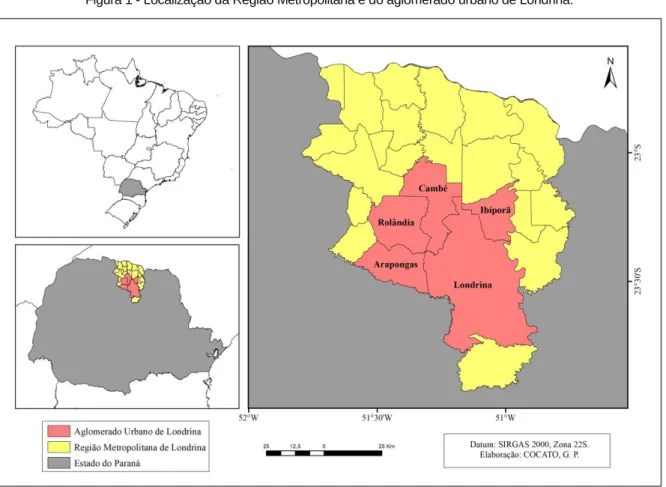 Figura 1 - Localização da Região Metropolitana e do aglomerado urbano de Londrina. 