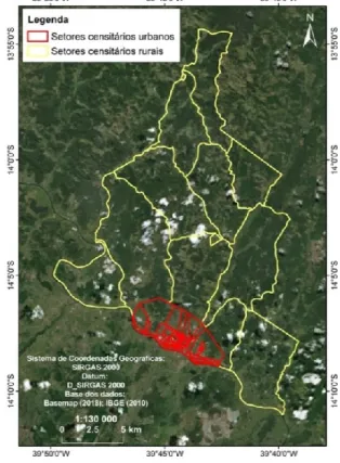 Figura 3 - Localização dos setores censitários no município de Ipiaú-BA. 