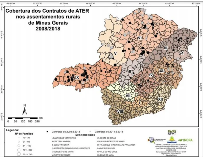 Figura 1 - Minas Gerais: Contratos firmados pelo INCRA-MG para prestação de serviços de ATER  destinados aos assentamentos rurais da reforma agrária no estado, com destaque para os períodos 