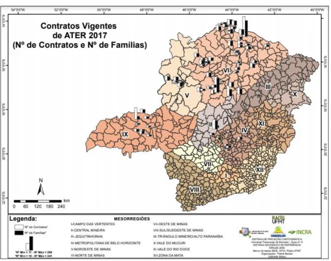 Figura 2 - Minas Gerais: Contratos firmados pelo INCRA-MG para prestação de serviços de ATER  destinados aos assentamentos rurais da reforma agrária no estado com destaque para o número de 