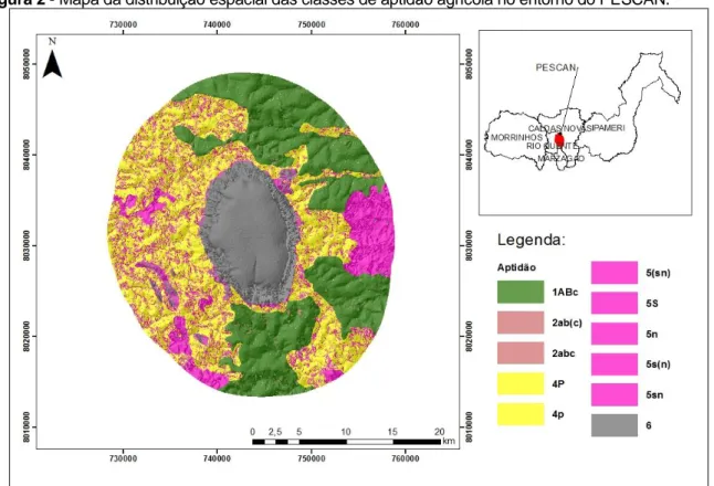 Figura 2 - Mapa da distribuição espacial das classes de aptidão agrícola no entorno do PESCAN