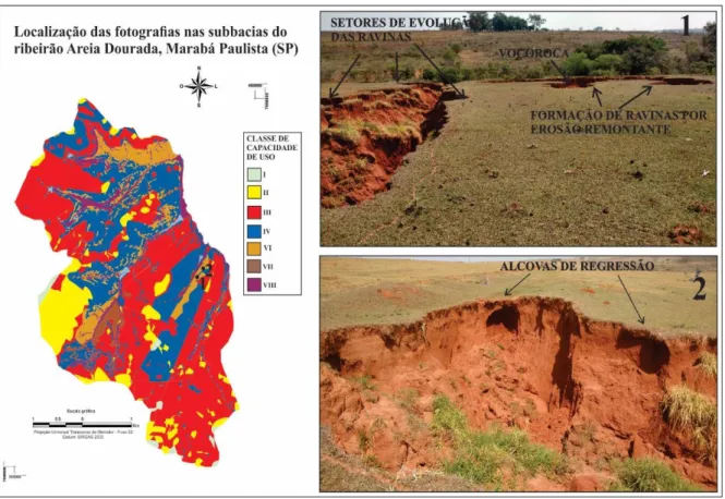 Figura 9 – Desenvolvimento de ravinas em terrenos de classe VI com uso para pastagem, a montante  de voçorocamento