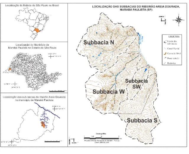 Figura 1 – Localização das subbacias do ribeirão Areia Dourada, Marabá Paulista (SP). 
