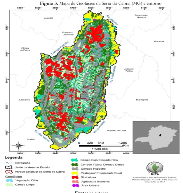 Figura 3. Mapa de Geofácies da Serra do Cabral (MG) e entorno
