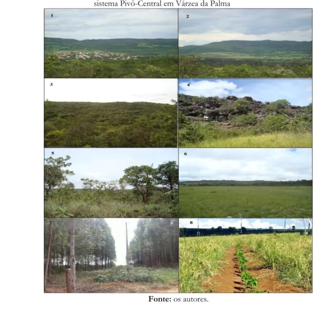 Figura 6. Mosaico de fotos das Geofácies da Serra do Cabral. 1– Geofácie Área Urbana  com vista da cidade de Buenópolis; 2- Geofácie Propriedades Rurais/ Pastagens; 3- Geofácie  Cerrado Denso/ Cerrado Típico; 4- Geofácie Cerrado Rupestre; 5- Geofácie Cerra