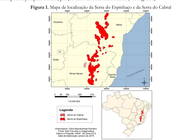 Figura 1. Mapa de localização da Serra do Espinhaço e da Serra do Cabral