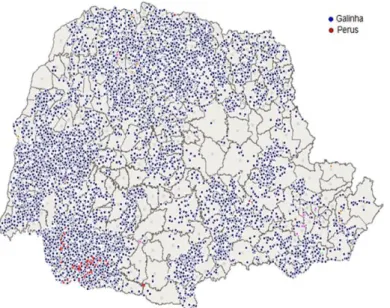 Figura 02. Mapa do Paraná com a localização dos estabelecimentos avícolas em dezembro de 2016