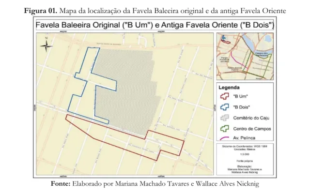 Figura 01. Mapa da localização da Favela Baleeira original e da antiga Favela Oriente 