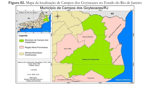Figura 02. Mapa da localização de Campos dos Goytacazes no Estado do Rio de Janeiro 