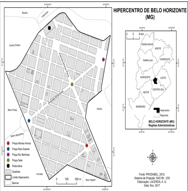 Figura 1 – Mapa de Localização do hipercentro de Belo Horizonte. 