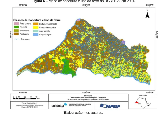 Figura 6 – Mapa de cobertura e uso da terra da UGRHI 22 em 2014. 